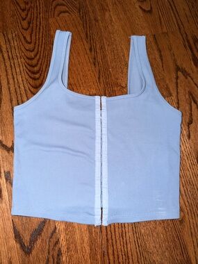Abercrombie & Fitch Light Blue Ribbed Hook-Front Crop Tank